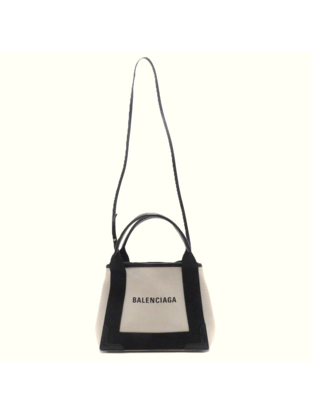 Balenciaga Navy Cabas XS Natural Black Canvas Leather Shoulder Bag